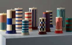 Column Blockljus Large Off White Brown & Blue