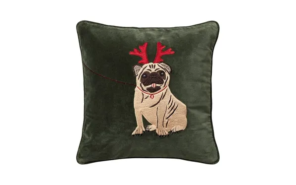 Embroidered Holiday Dog Velvet Forest Green Kuddfodral