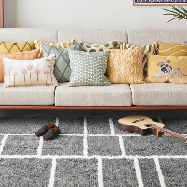 Ikat Madras kuddfodral Spicy Yellow/Rose