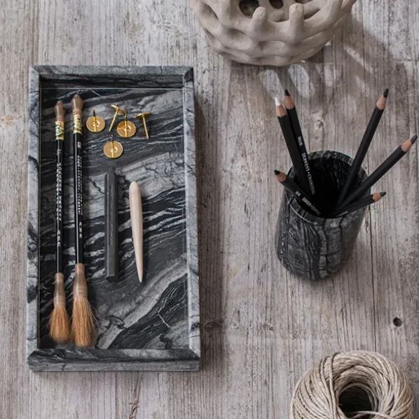Marble Deco Tray Bricka Black/Grey